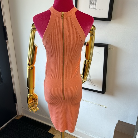 Balmain Gold Button Embellished Coral Knit Mini Dress Size 36 - Picture 5 of 13